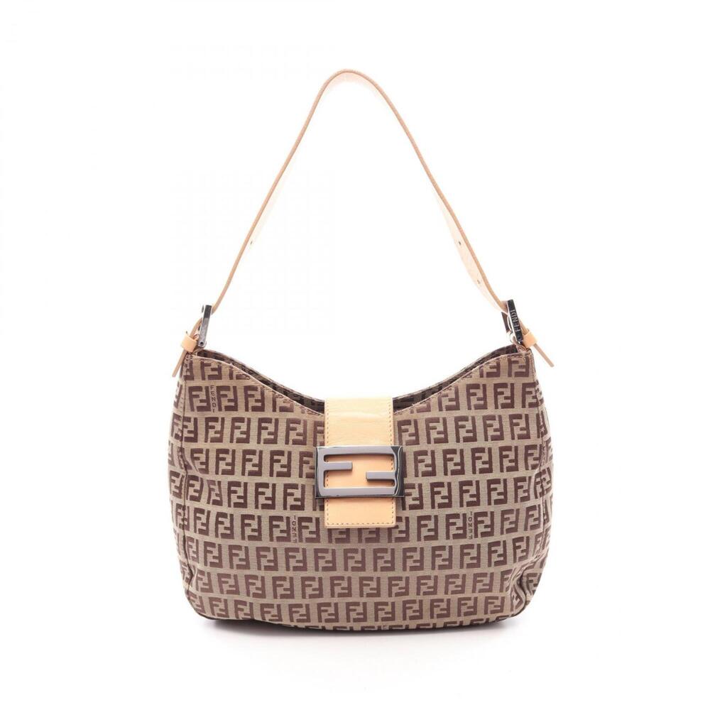 Fendi Zucchino Shoulder Bag/Handbag, Canvas and Leather, Women's, Beige/Brown...